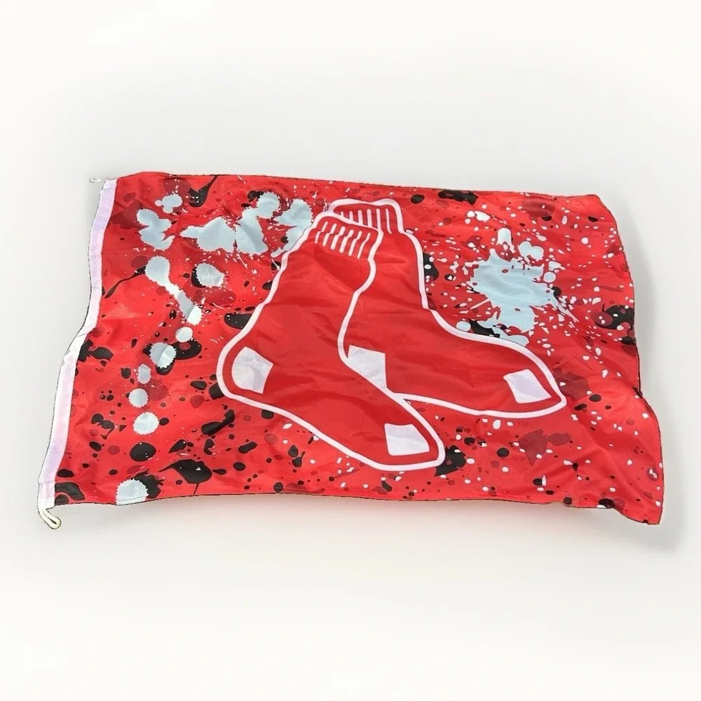 Boston Red Sox MLB Flag Banner Red Paint Splatter Logo Baseball Sports Decor‎